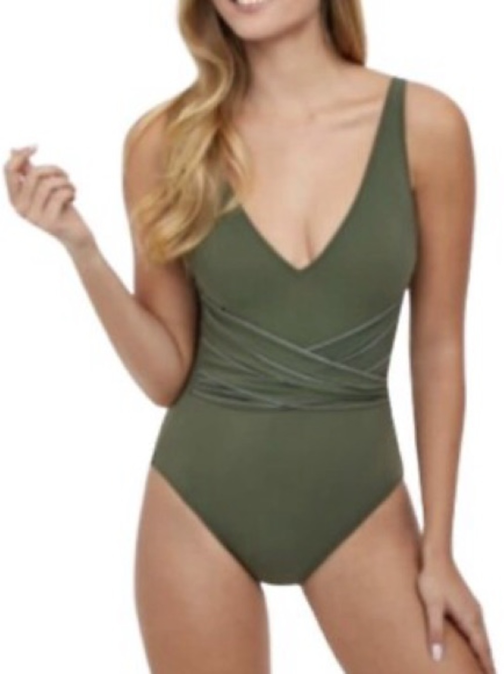 Profile By Gottex Olive One-Piece V-Neck Swimsuit * NEW WITHOUT TAGS*